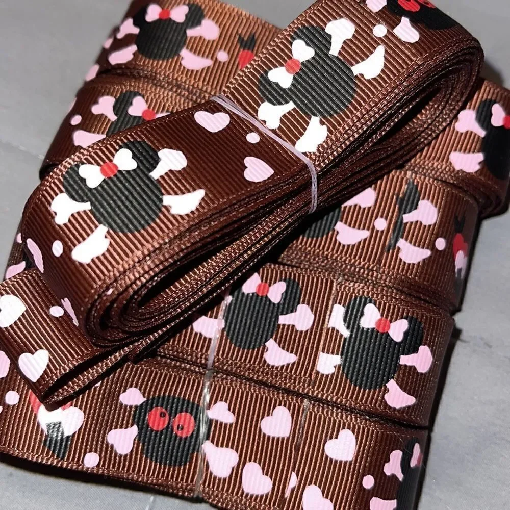 Grosgrain printed Ribbon 7/8” NEW 5 yards Minnie Mouse brown skull Jolly Roger